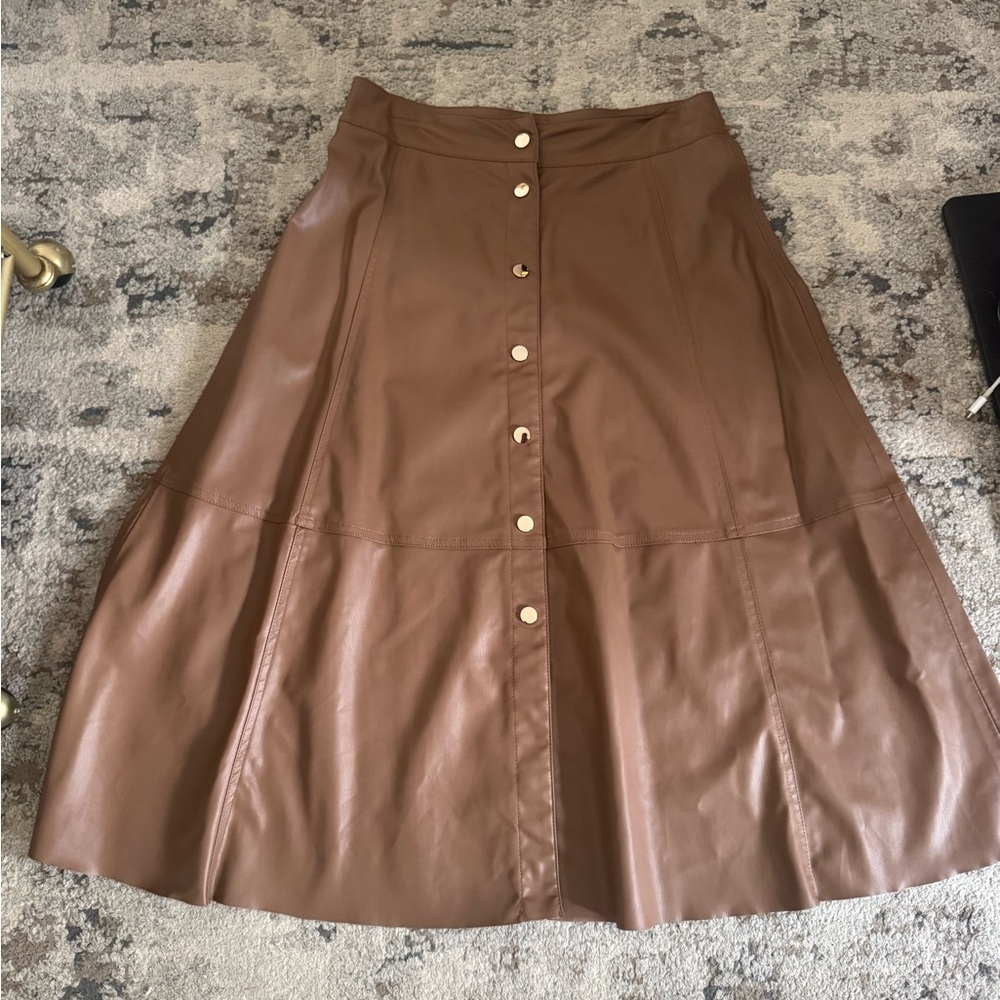 Zara Tan A-Line Button-Front Skirt